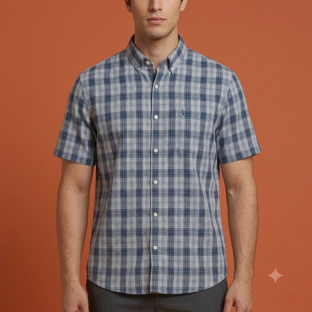 Original‎ Penguin Plaid Button Up Shirt Men's XL Blue Short Sleeve Casual